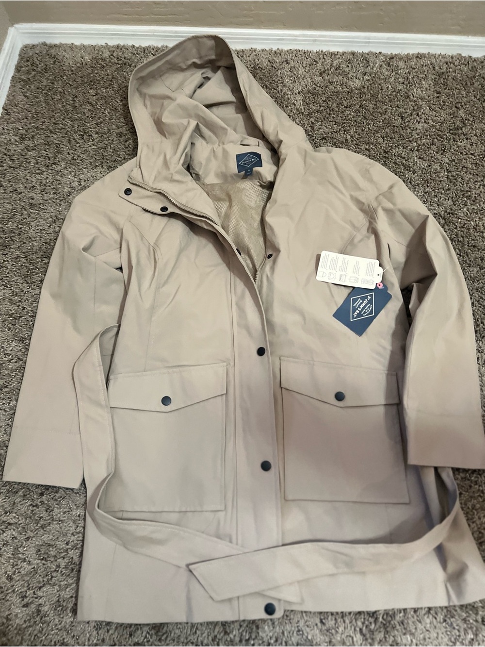 Light Beige Hooded Women's Rain Jacket